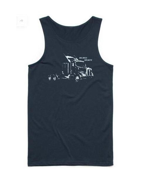 K-Diller® Melbourne Australia Mens T-Shirt, Navy, Modern Regular Fit, Breaker Breaker Tank, Semi Trailer Truck, Sleeveless, Graphic Singlet.