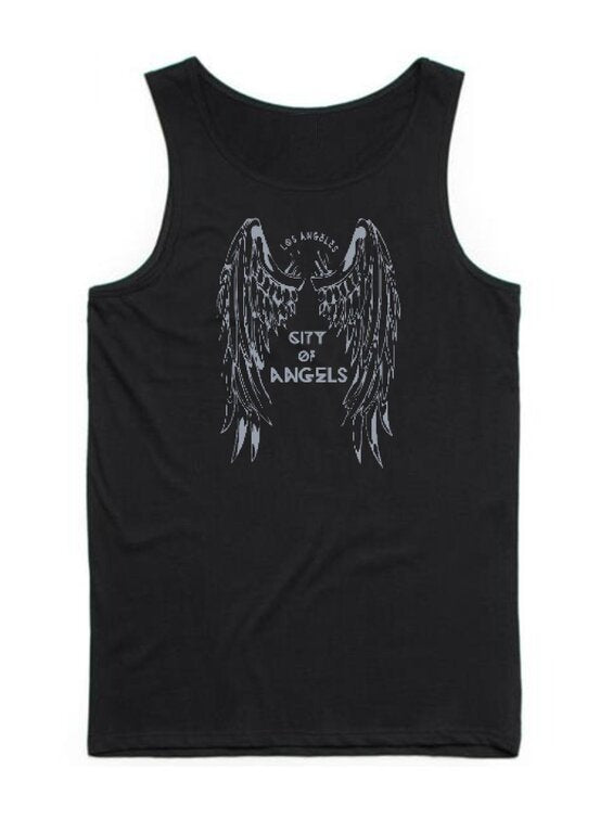 K-Diller® Melbourne Australia Mens Streetwear T Shirt City Of Angels Los Angeles LA Graphic Black Sleeveless Scoop Neck Singlet Regular Fit Tank.